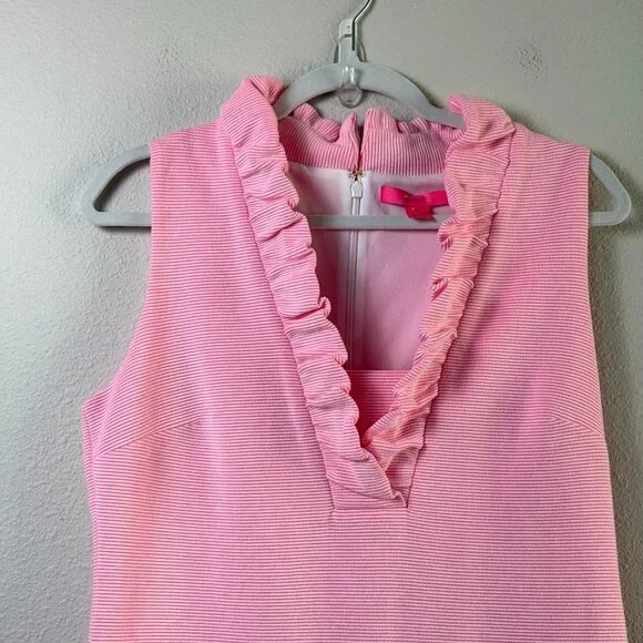 Lilly Pulitzer Tisbury Sleeveless Shift Dress Size L Pink Stripe V Neck Preppy - Picture 2 of 10